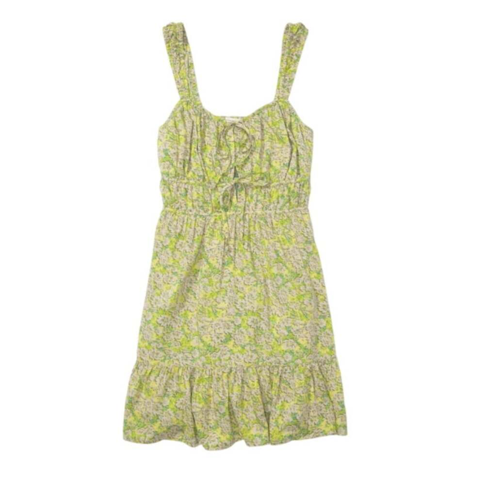 American Eagle Green Floral Tie Front Mini Dress Size Medium